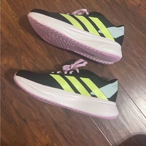Adidas Black and Neon green Shoes with Pink Highlights